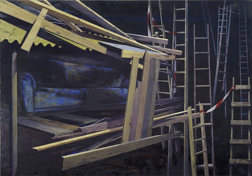 Katrin Brause aka Heichel: Scheitern [Heim III], 2013/2018, Öl und Eitempera auf Leinwand, 210 x 300 cm

